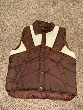Vintage Brown and Cream Quilted Snap-Front Vest
